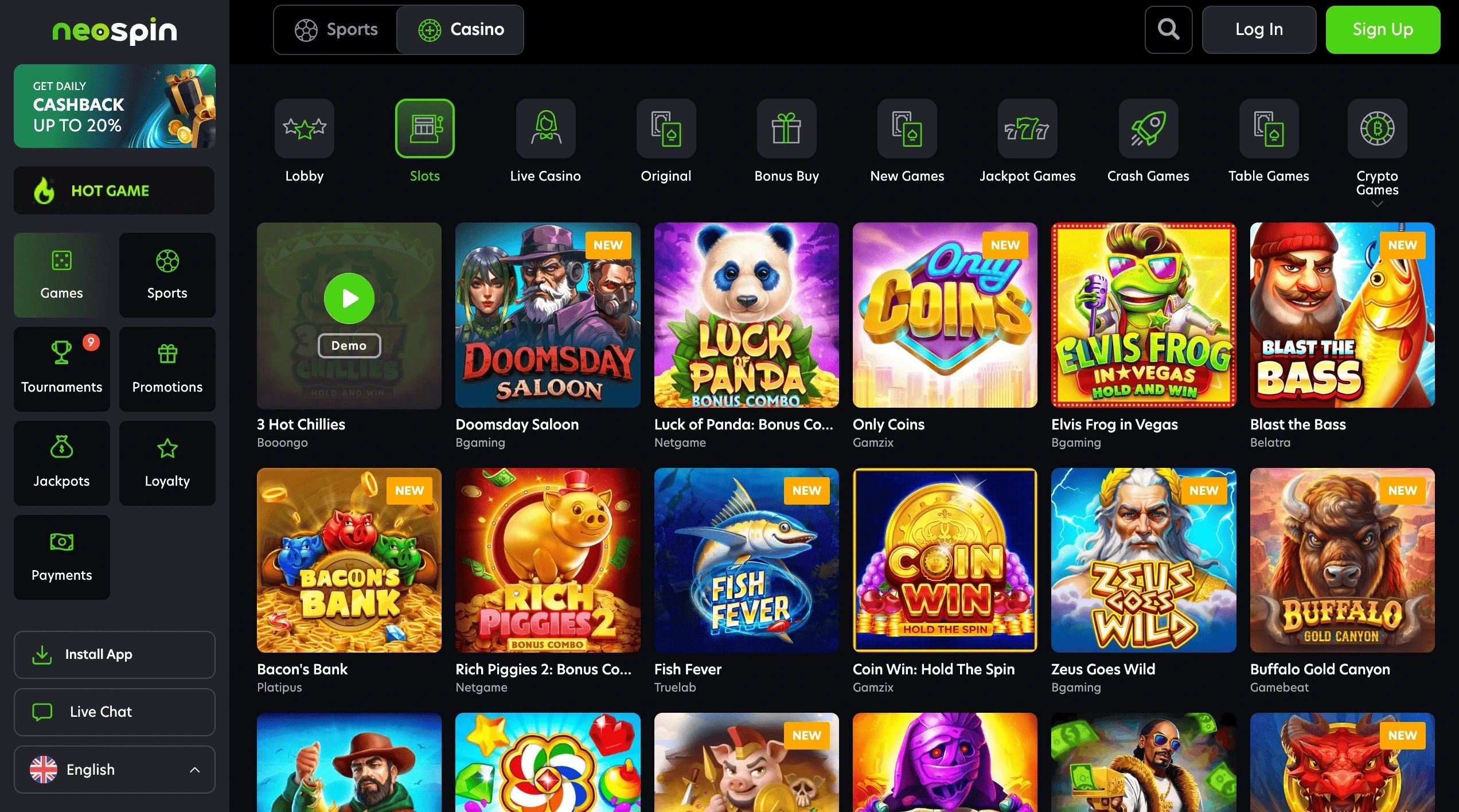 Neospin Casino Games Selection