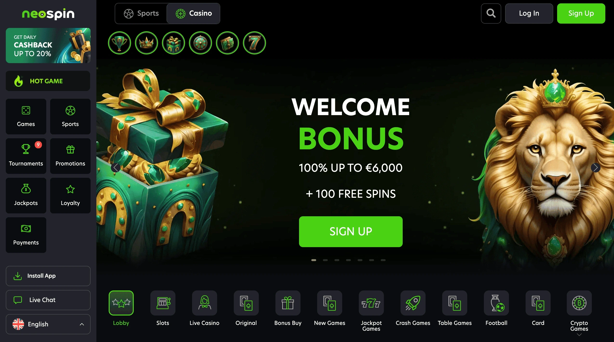 Neospin Casino Login Page